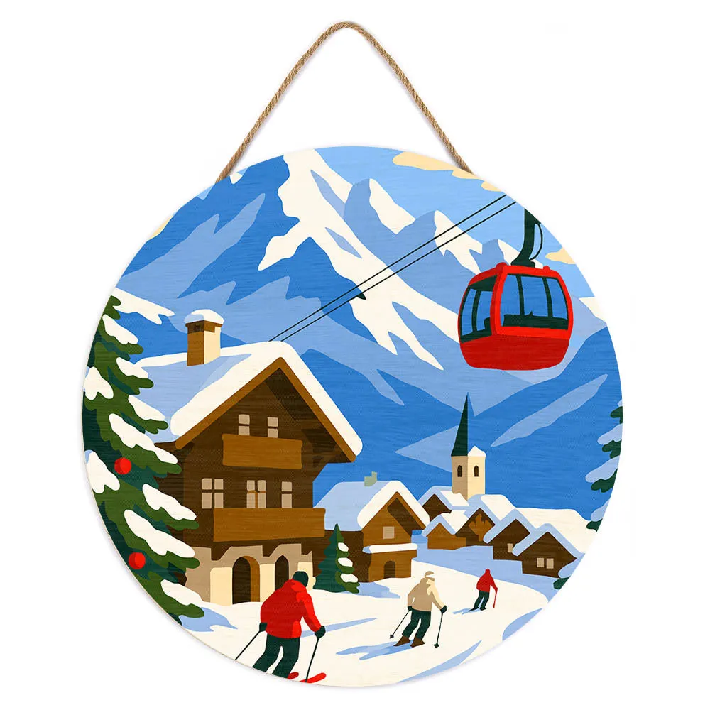 Figured'Art Wintervakantie in de Alpen schilderen op nummer schijf 30 cm