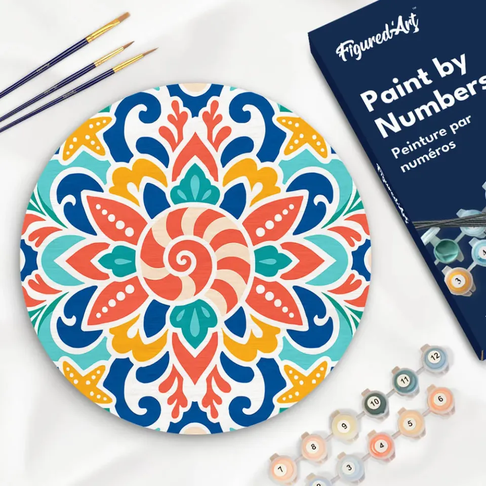 Figured'Art Schelpenmandala Schilderen op Houten Schijf 30cm Rond