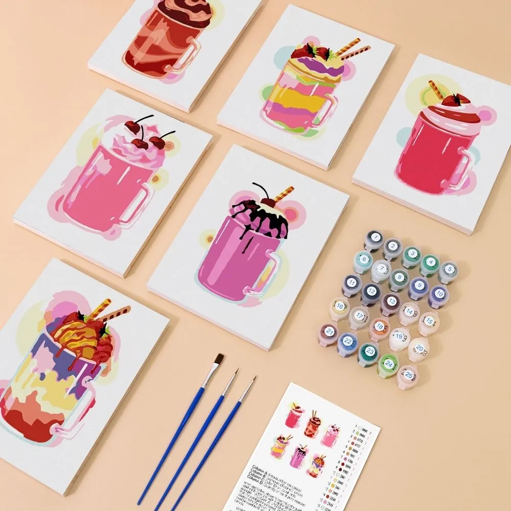 Figured'Art Milkshakes schilderen op nummer 15x20 cm set van 6