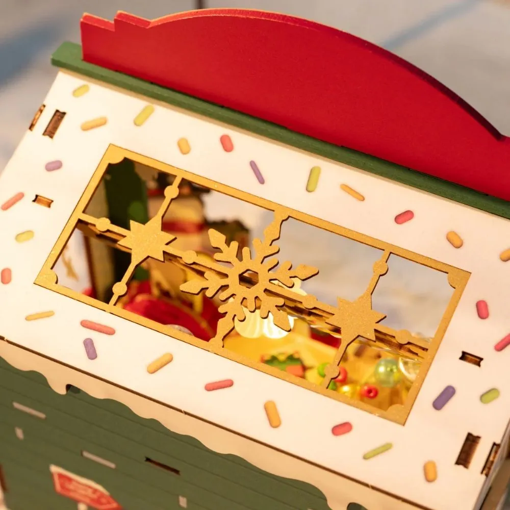 Figured'Art Kerst-snoepkraam miniatuurhuisje 17 cm met LED