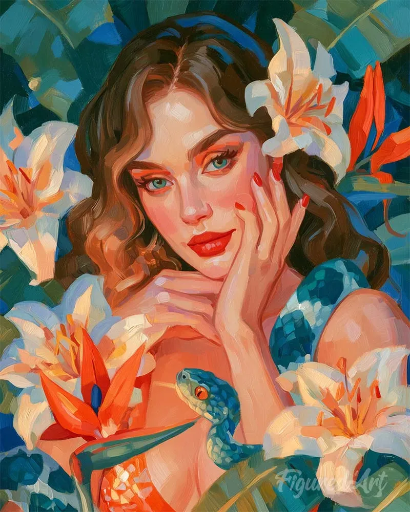 Figured'Art Bloemenmuse schilderen op nummer 40x50 cm portret
