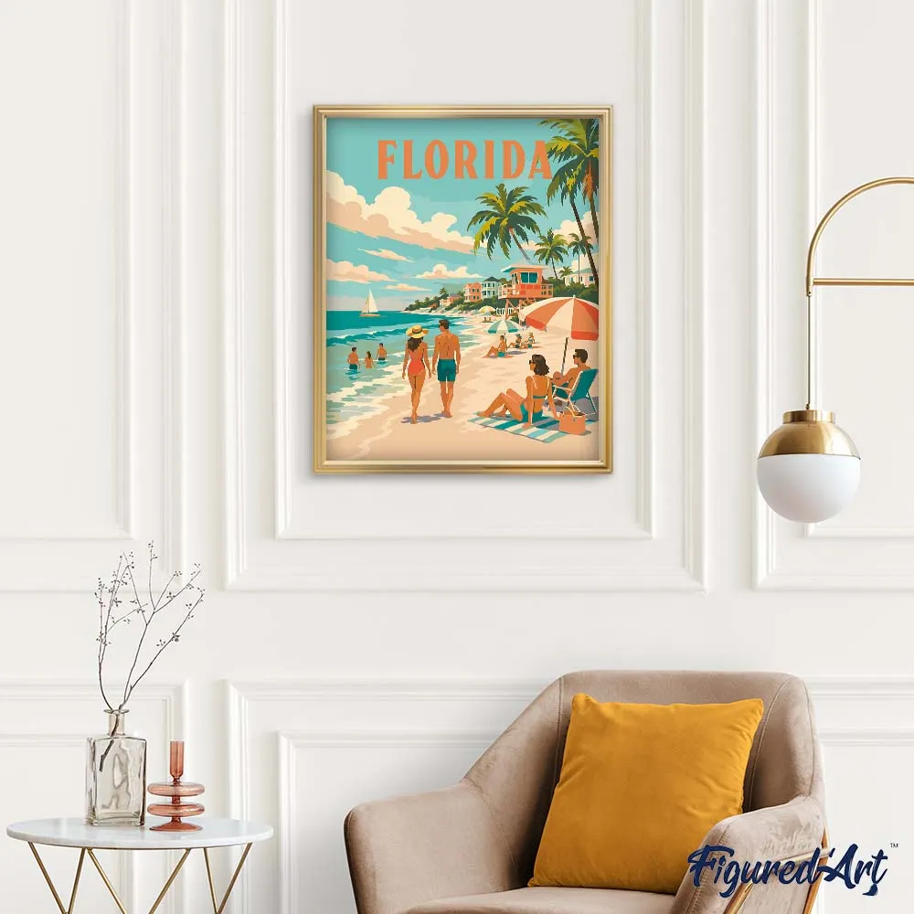 Figured'Art Vintageposter Florida Kust Schilderen op Nummer Zee