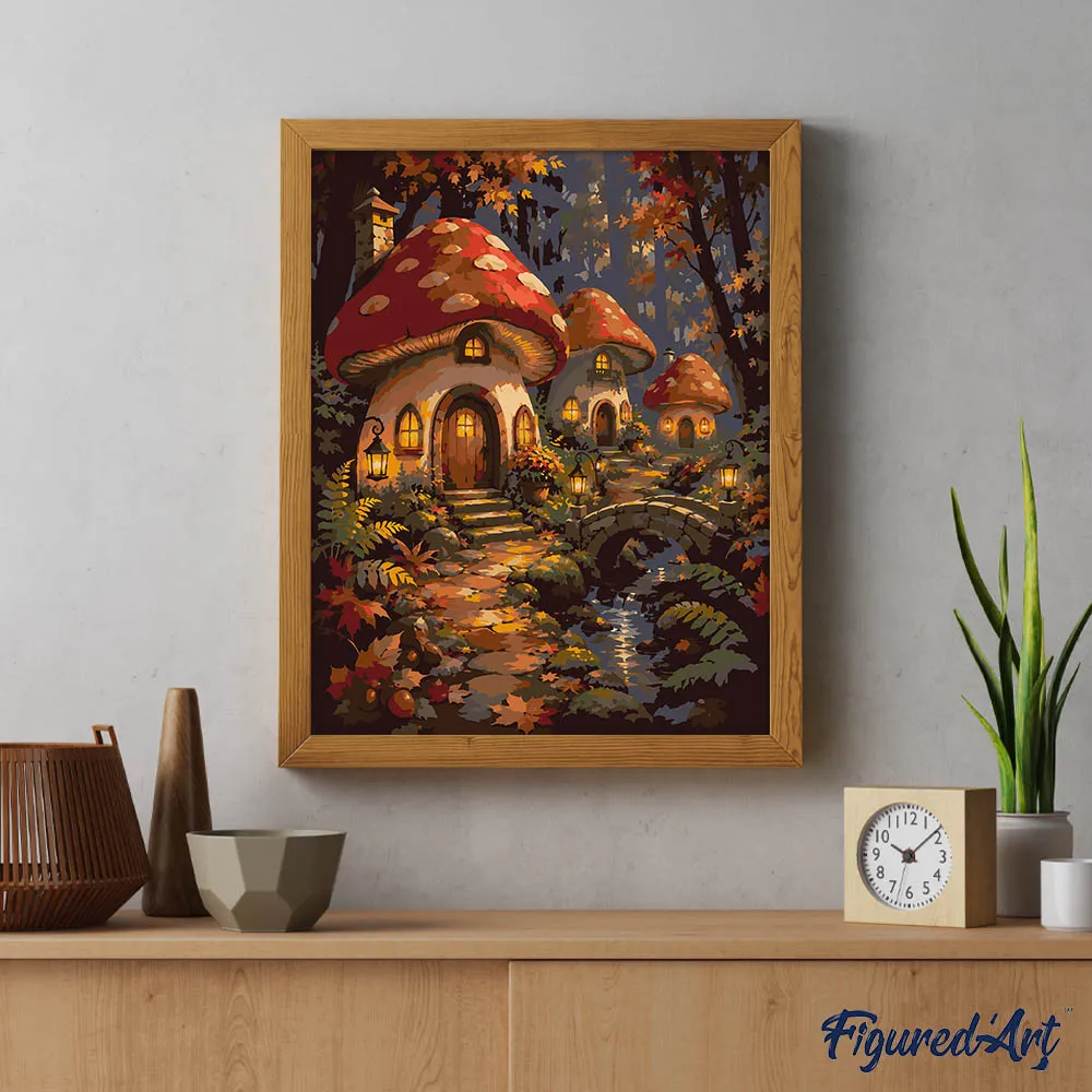 Figured'Art Betoverd Paddenstoelendorp schilderen op nummer 40x50 cm