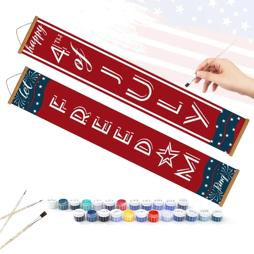 Figured'Art Patriottische Guirlande deurbanner schilderen op nummer 20x120 cm