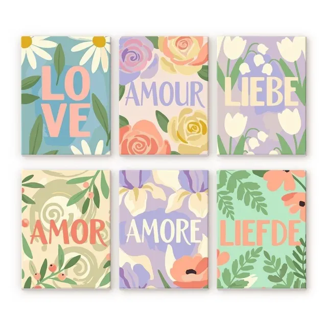 Figured'Art Bloemenliefde 1 schilderen op nummer mini 15x20 cm 6 stuks