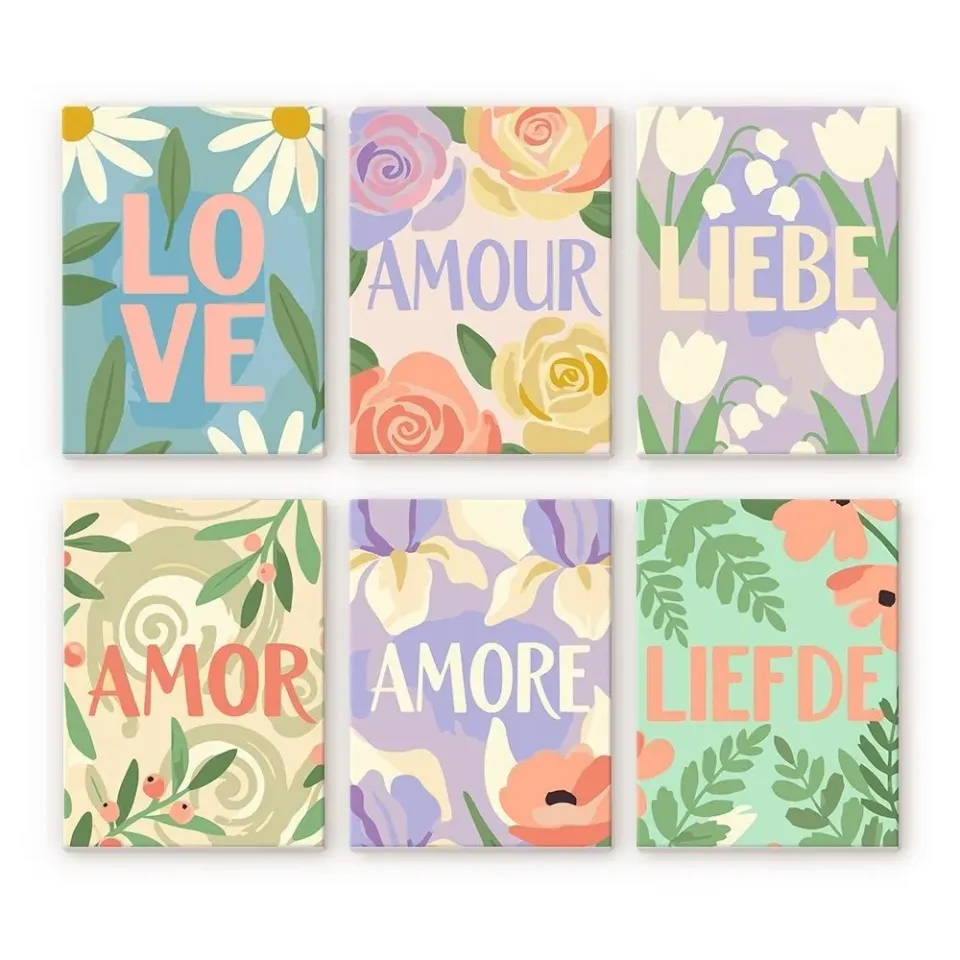 Figured'Art Bloemenliefde 1 schilderen op nummer mini 15x20 cm 6 stuks