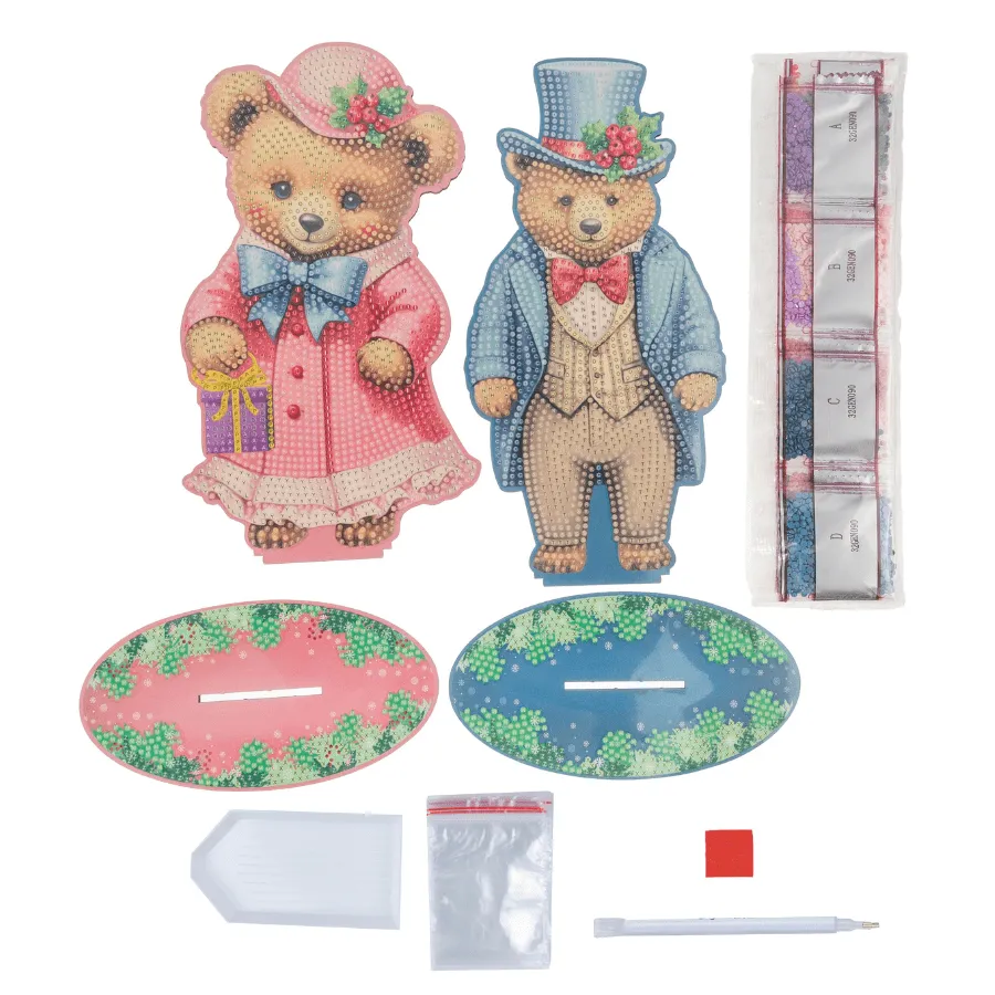 Craft Buddy Crystal Art Victorian Teddy Bears houten figuren set van 2 vintage