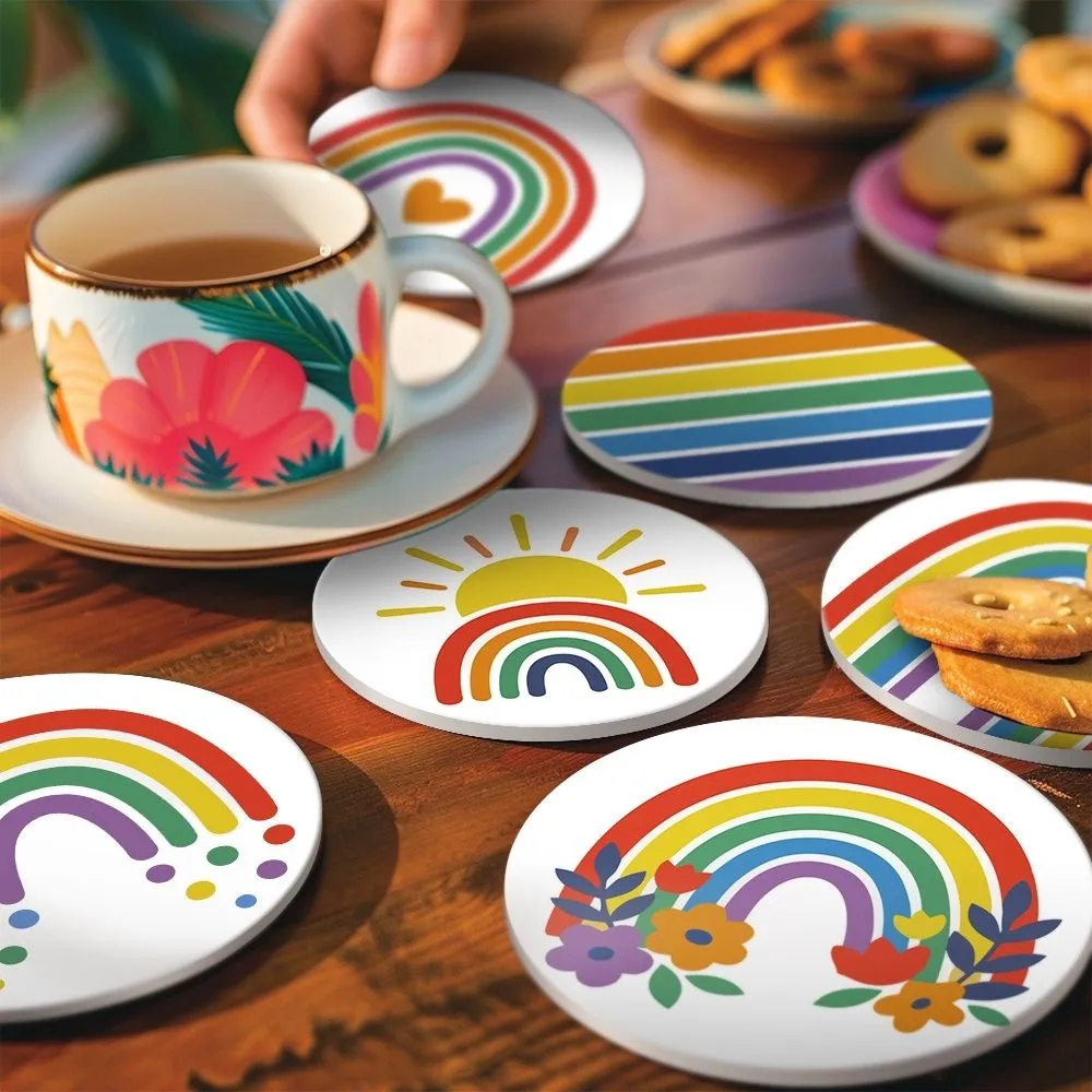 Figured'Art Kleurrijke regenboog schilderen op nummer onderzetters 10cm 6 stuks