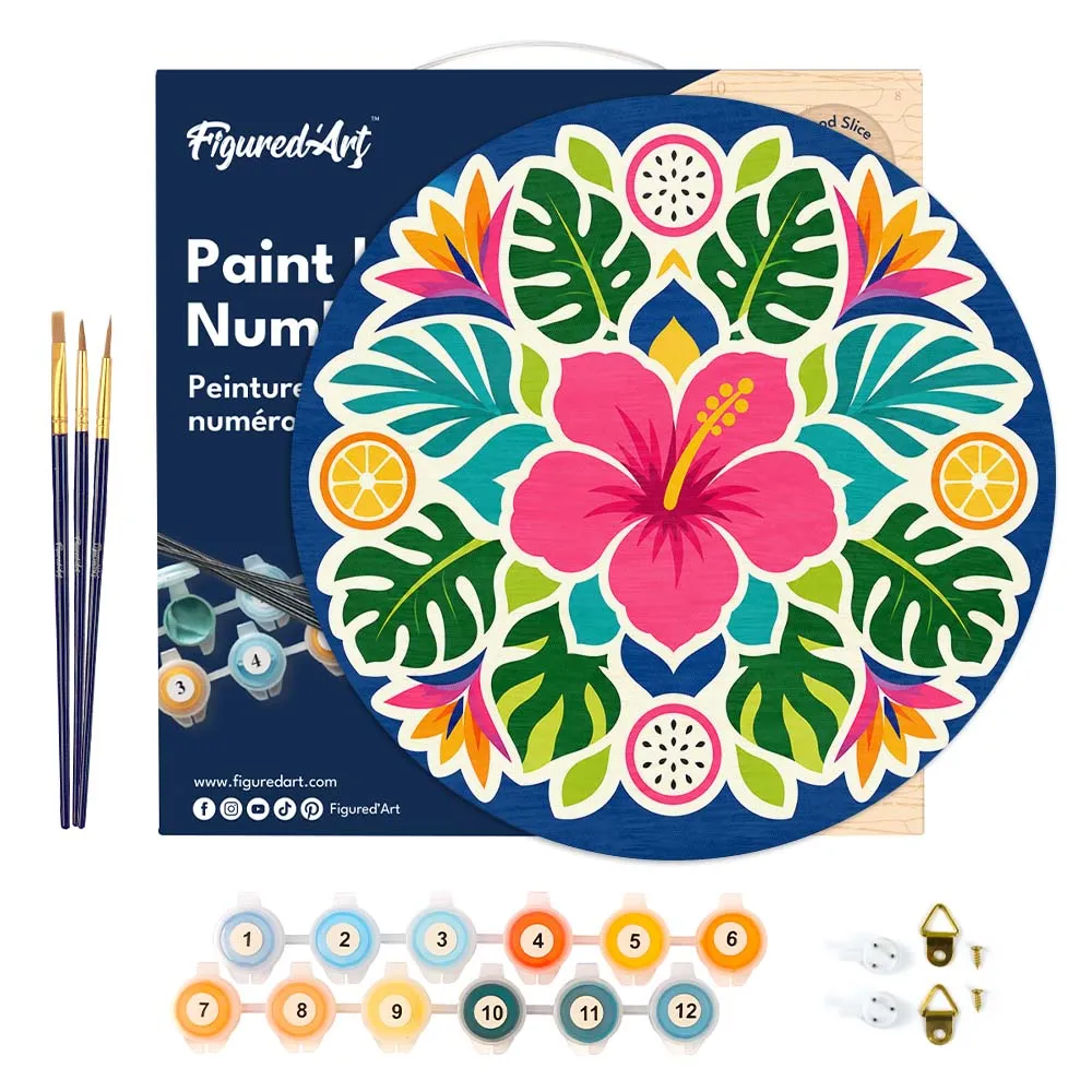 Figured'Art Hibiscusmandala schilderen op nummer houten schijf 30 cm