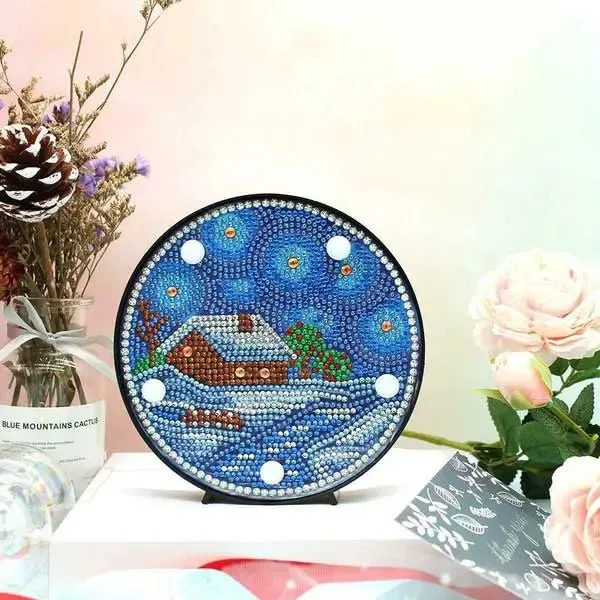 Figured'Art Winterhuis diamond painting lamp 15 cm met led