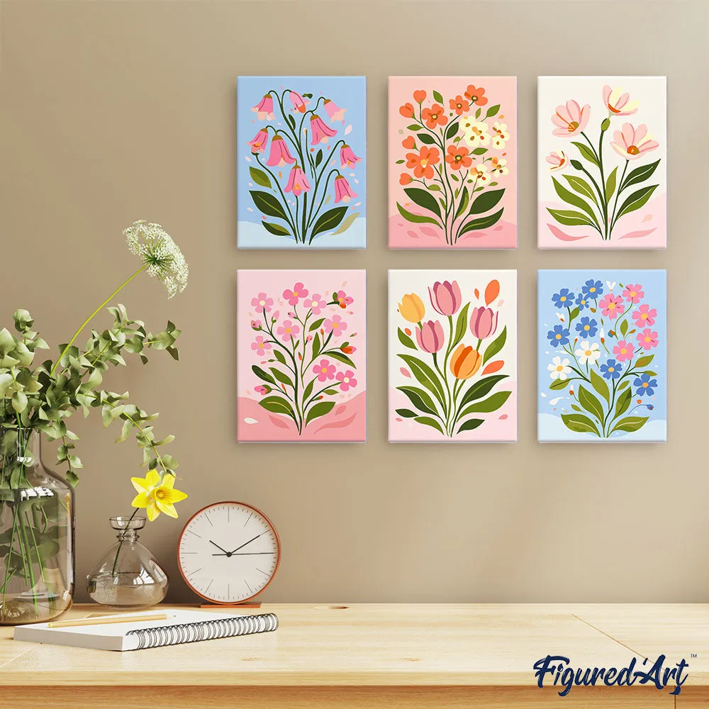 Figured'Art Pastelbloemen mini schilderen op nummer 15x20 6 stuks