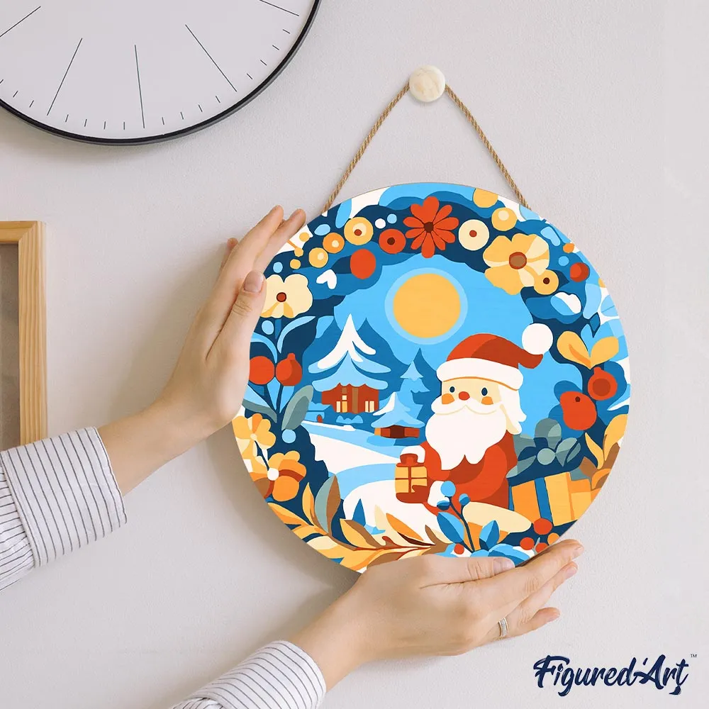 Figured'Art Schilderen op Nummer Hout Krans Kerstman 30 cm