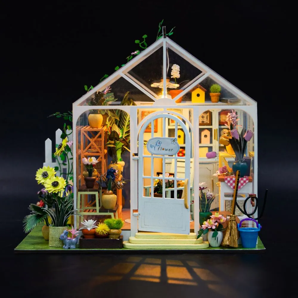 Figured'Art Zonnige Bloem miniatuurhuisje met led