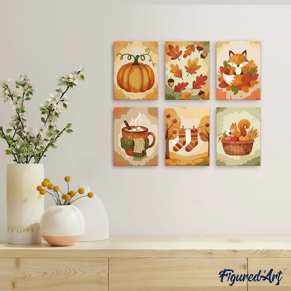 Figured'Art Herfst in het Bos mini canvas 15x20 cm 6 stuks