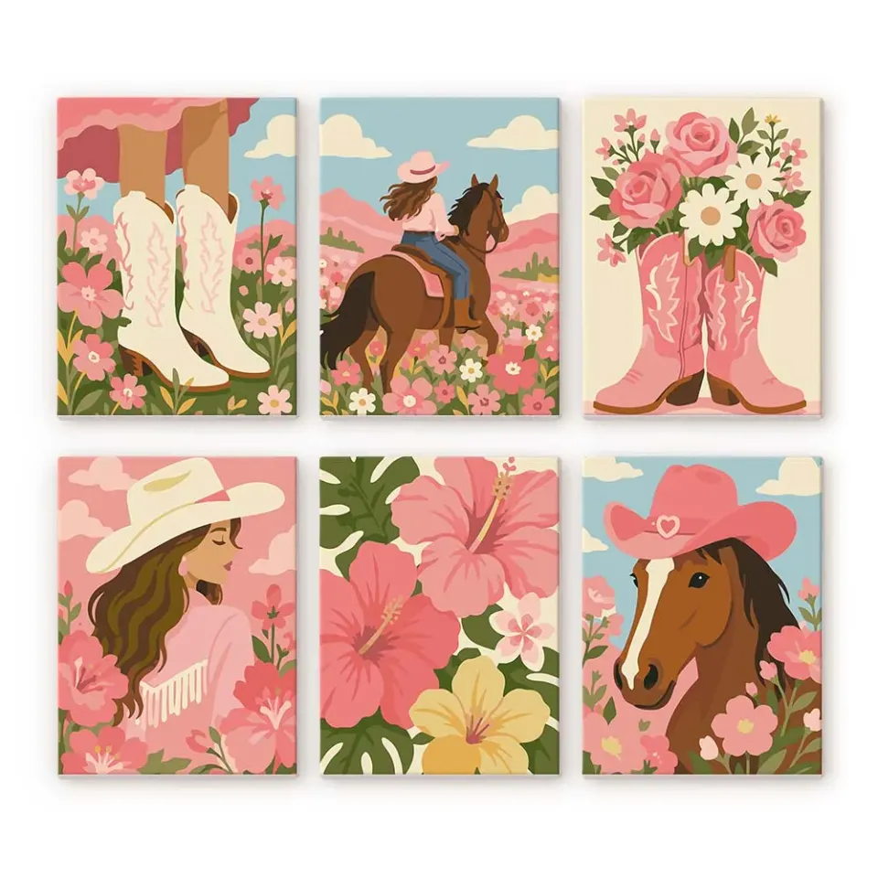 Figured'Art Mini Serie Roze Cowgirl schilderen op nummer 15x20cm set van 6
