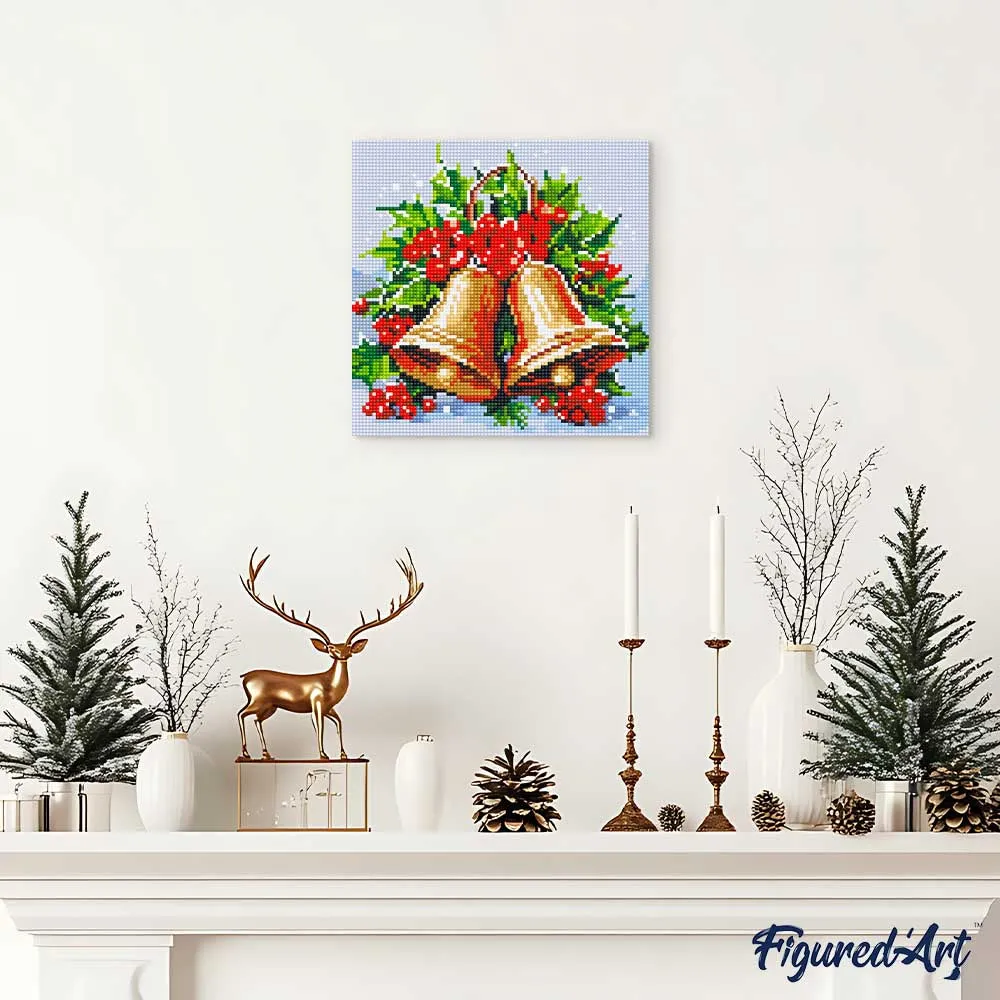 Figured'Art Kerstklokken mini diamond painting 25x25 cm rond