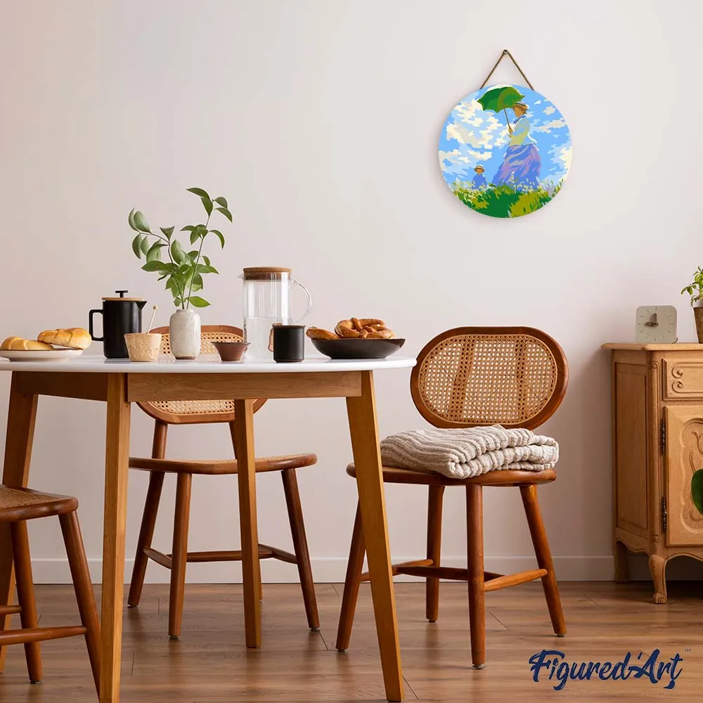 Figured'Art De Wandeling Monet schilderen op nummer hout 30cm rond