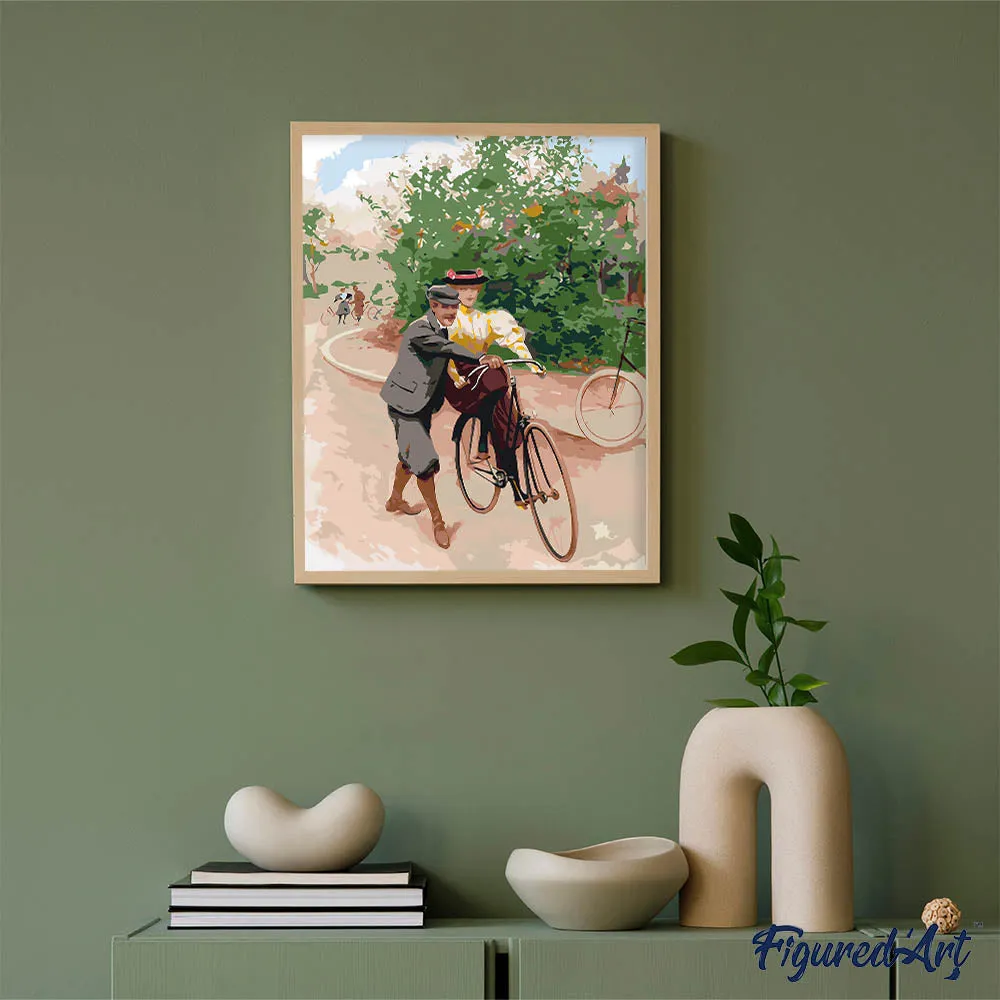 Figured'Art Romantische Fietsles Schilderen op Nummer vintage