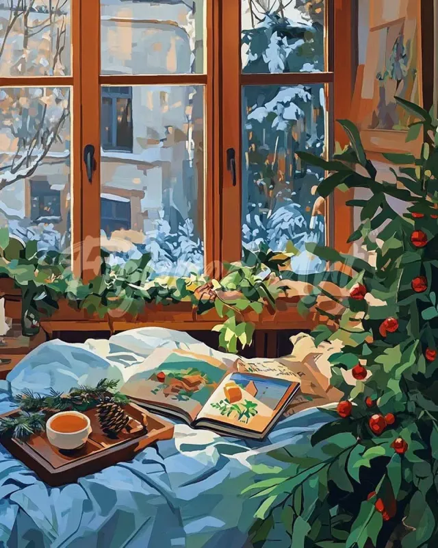 Figured'Art Knusse Winter in Bed diamond painting full drill 20x25cm