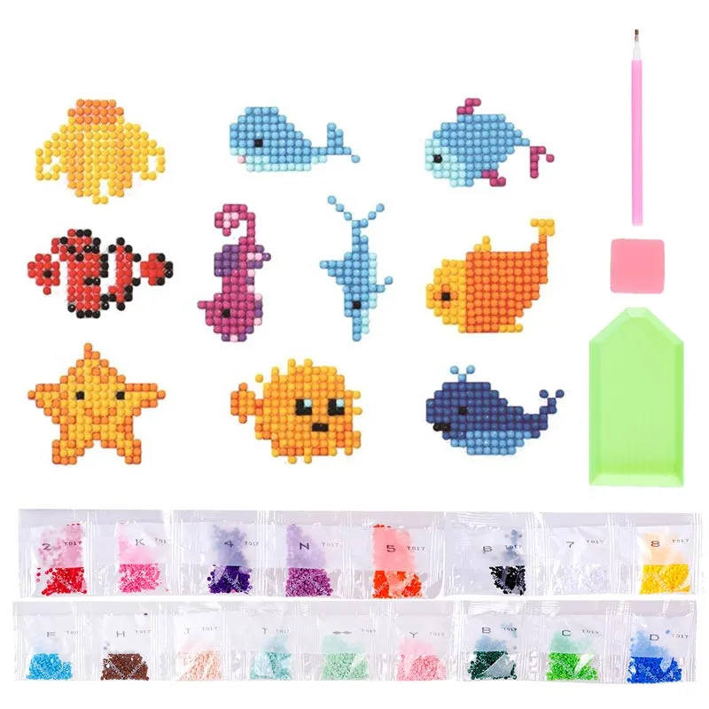 Figured'Art Diamond Painting Stickers Vissen 10 stuks voor kinderen