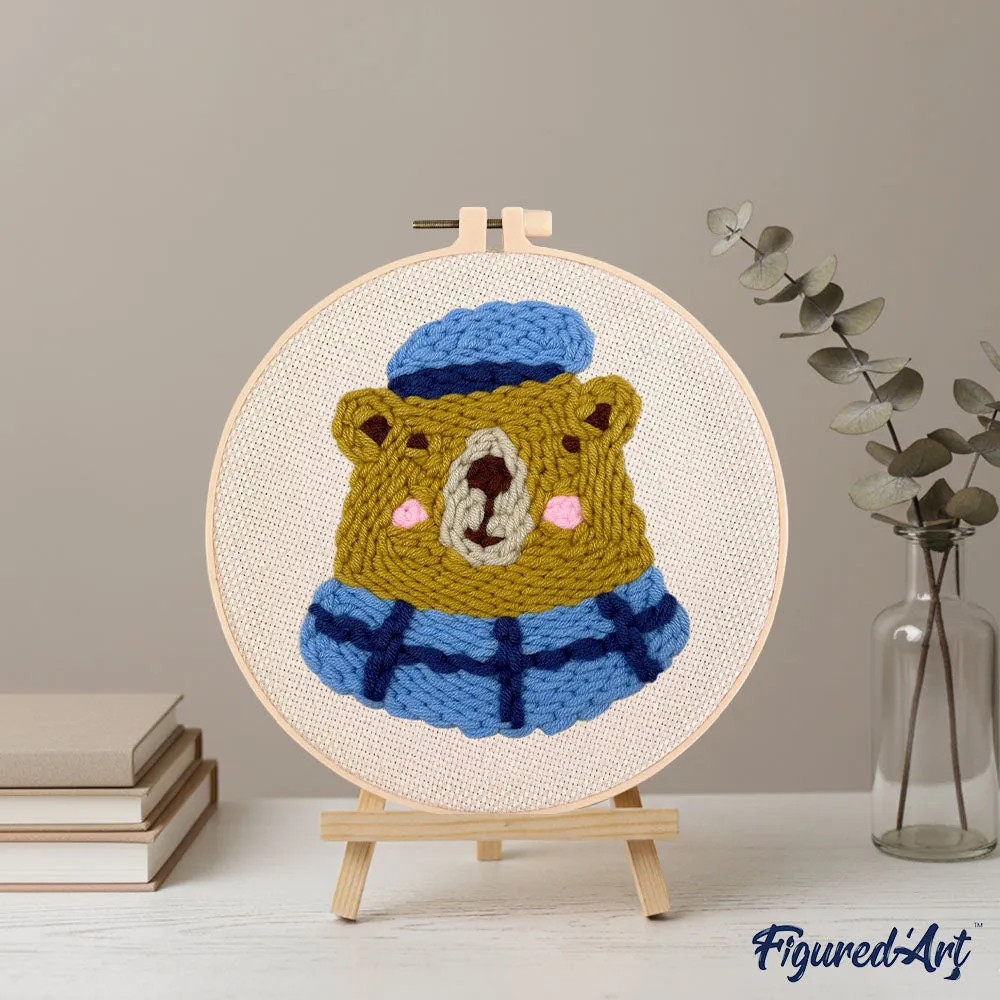 Figured'Art Bruine beer 3 punch needle pakket 20cm rond wol
