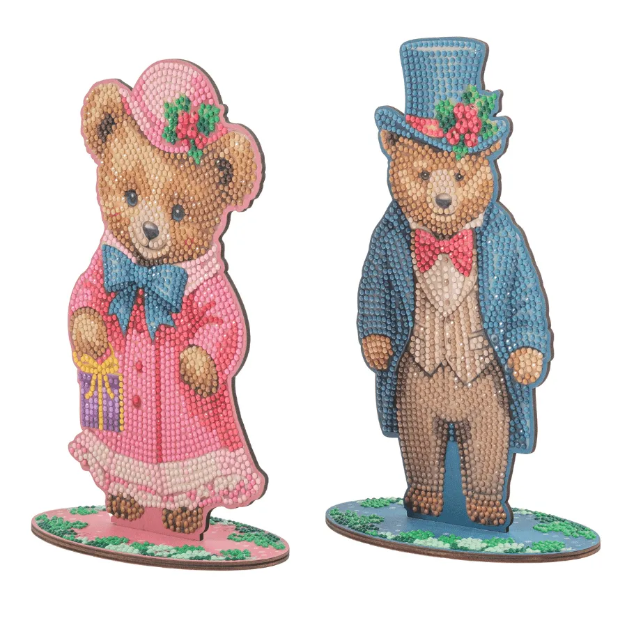 Craft Buddy Crystal Art Victorian Teddy Bears houten figuren set van 2 vintage