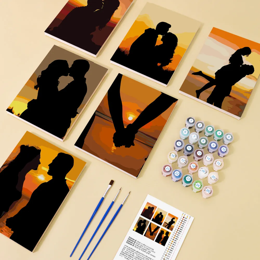 Figured'Art Mini Romantische Zonsondergang Silhouetten schilderen op nummer 6x 15x20cm