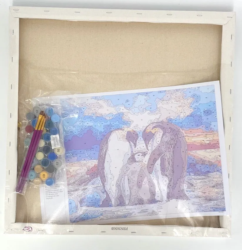 Craft Buddy Penguin Family schilderen op nummer canvas 50x50 cm