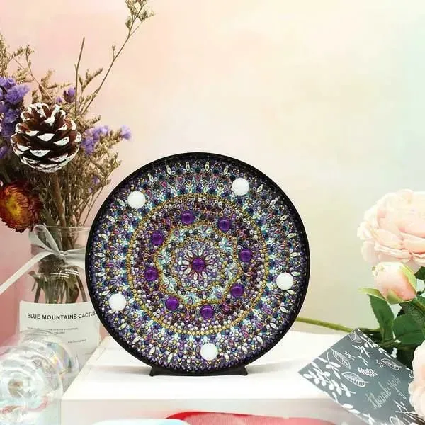 Figured'Art Mandala Violet diamond painting led lamp 15 cm paars