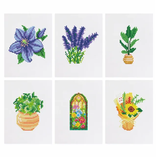 Figured'Art Mini Bloemen Potplanten diamond painting 15x20cm 6 stuks