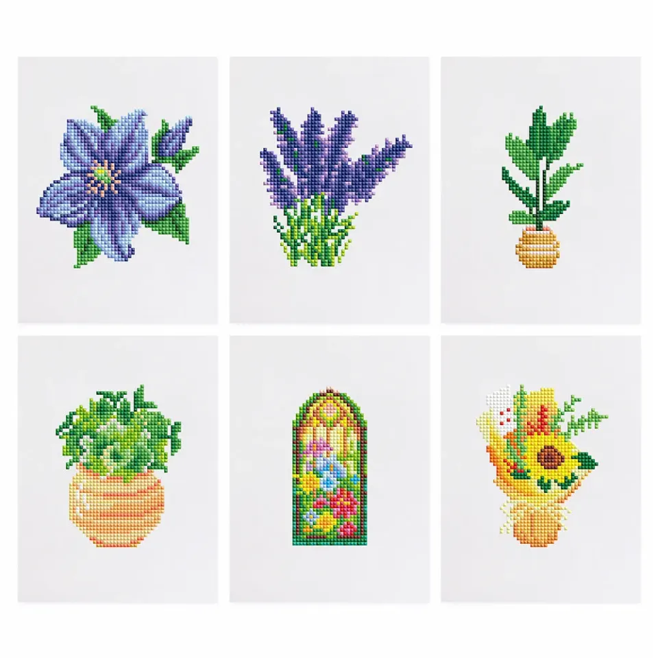Figured'Art Mini Bloemen Potplanten diamond painting 15x20cm 6 stuks