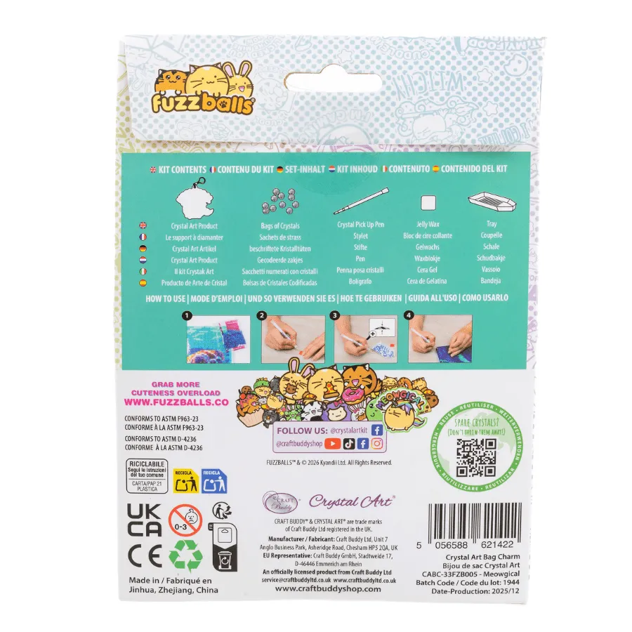 Craft Buddy Crystal Art Meowgical Fuzzballs sleutelhanger 9 cm