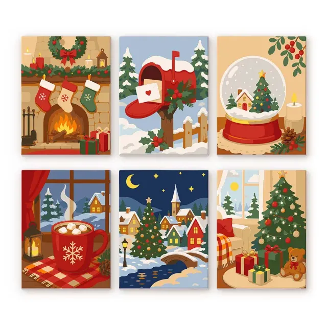 Figured'Art Kerstherinneringen mini schilderen op nummer 6 stuks winter