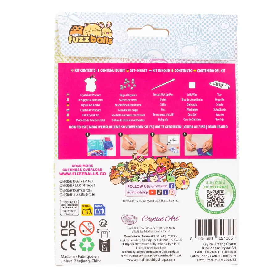 Craft Buddy Crystal Art Fuzzballs sleutelhanger I Licked It 9 cm