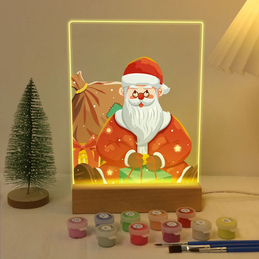 Figured'Art Kerstman 09 schilderen op nummer 15x20cm met LED standaard
