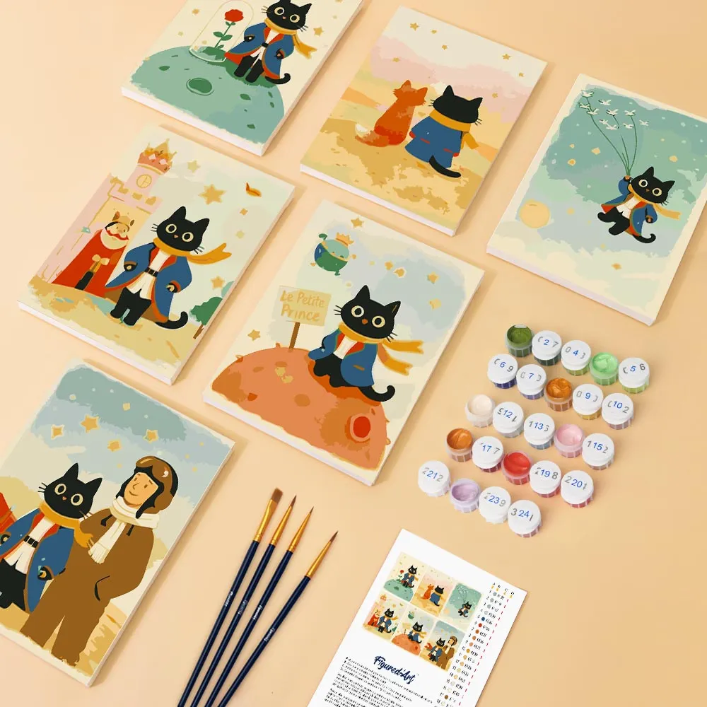 Figured'Art Kleine Kat mini schilderen op nummer 15x20cm 6 stuks