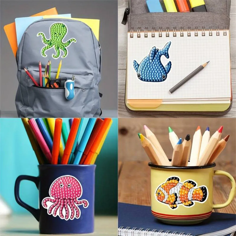 Figured'Art Zeedieren diamond painting stickers kinderen 19 stuks
