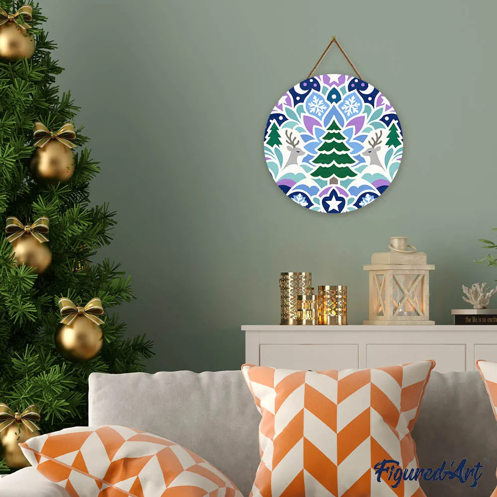 Figured'Art Kerstmandala schilderen op nummer houten schijf 30 cm