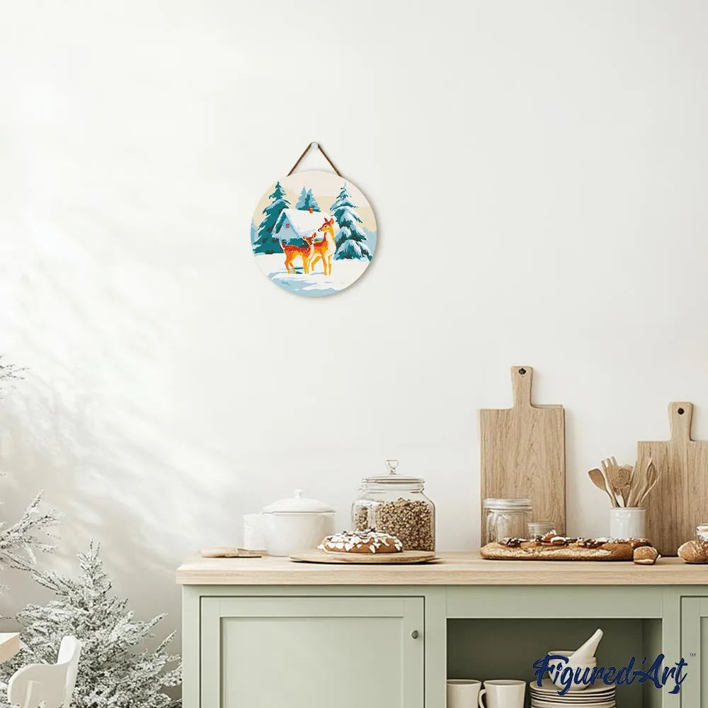 Figured'Art Hert en Hut schilderen op nummer houten schijf 30 cm