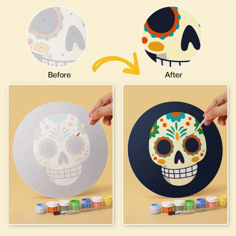 Figured'Art Día de los Muertos schilderen op nummer Ø20 cm set van 6 rond