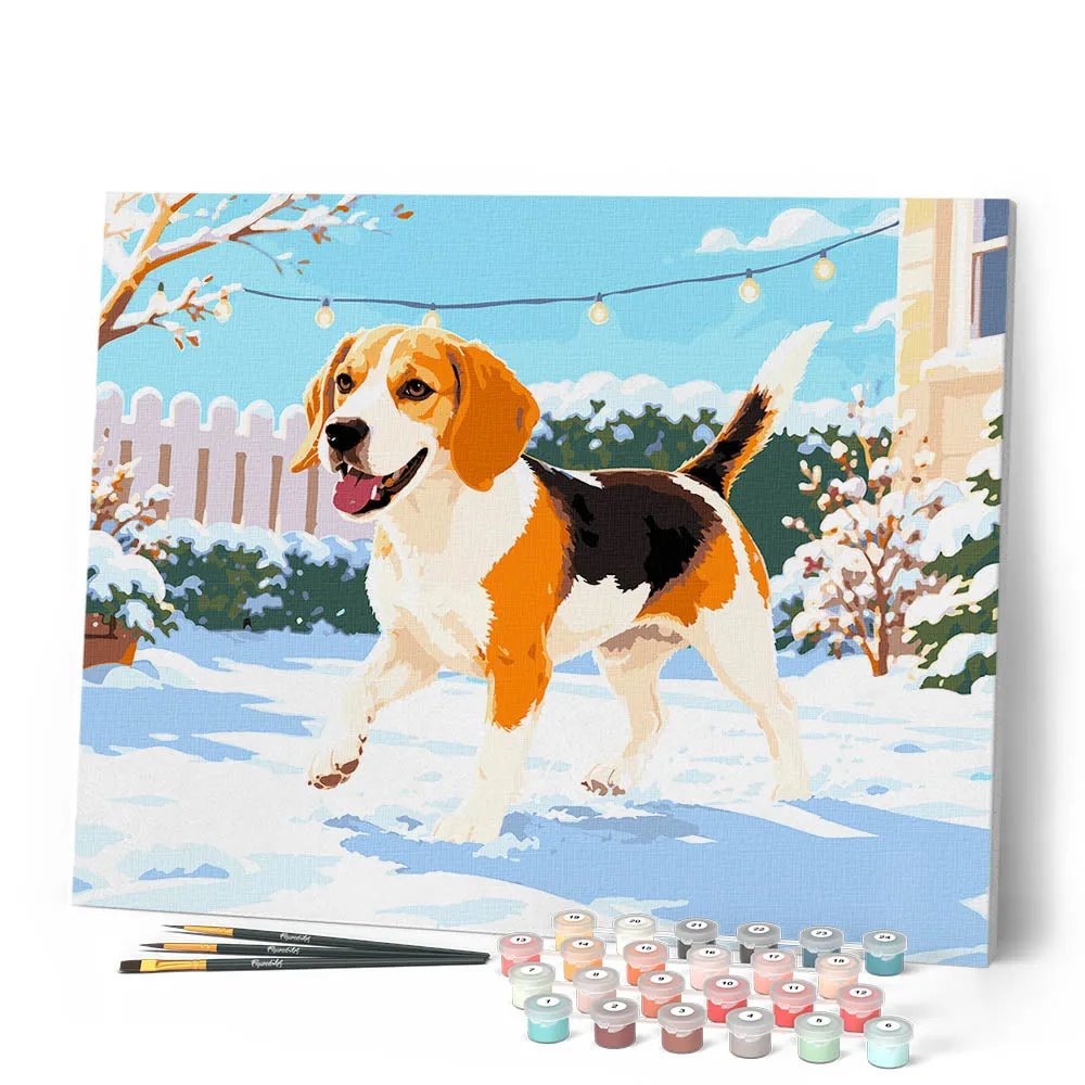 Figured'Art Beagle in de sneeuw schilderen op nummer 40x50 cm