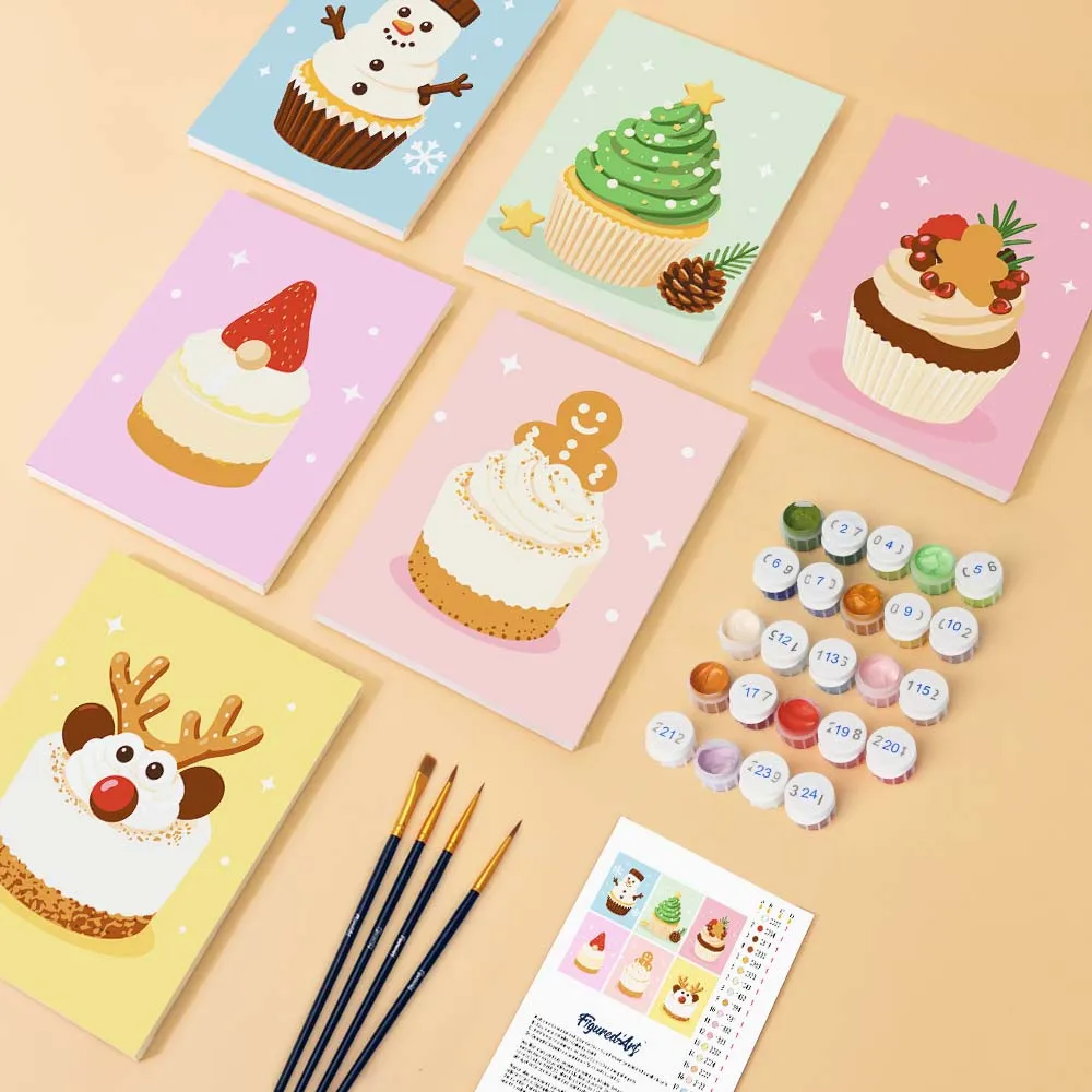 Figured'Art Mini Kerstcupcakes schilderen op nummer 6x 15x20 cm
