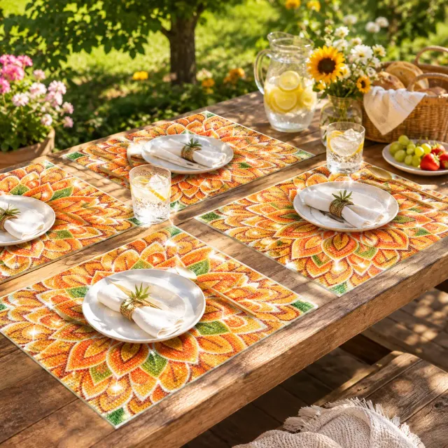 Craft Buddy Crystal Art Flower placemats set van 4 oranje