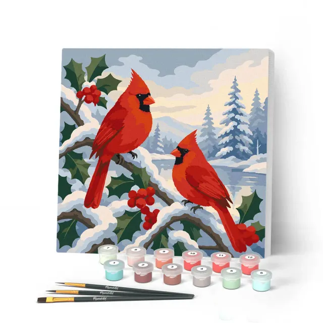 Figured'Art Winterkardinalen mini schilderen op nummer met frame