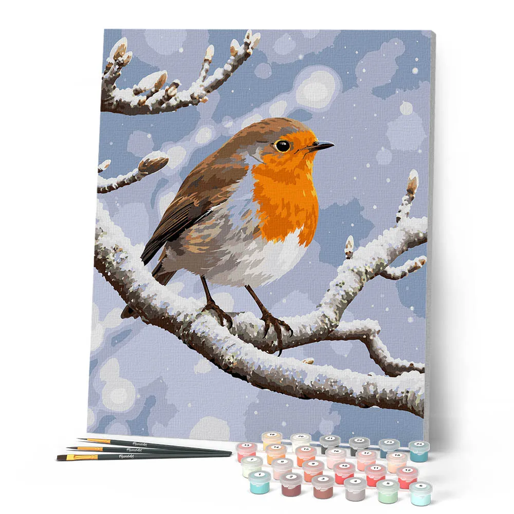 Figured'Art Winterroodborstje schilderen op nummer 40x50 cm vogel