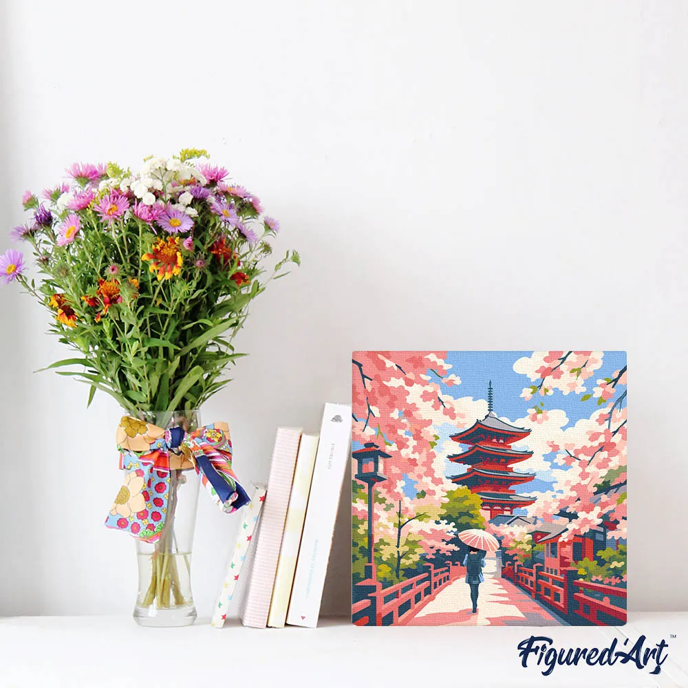 Figured'Art Kyoto in Bloei schilderen op nummer 20x20cm met frame