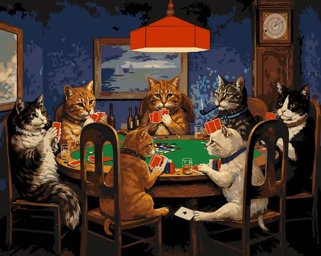 Figured'Art Katten spelen poker schilderen op nummer 40x50cm acryl