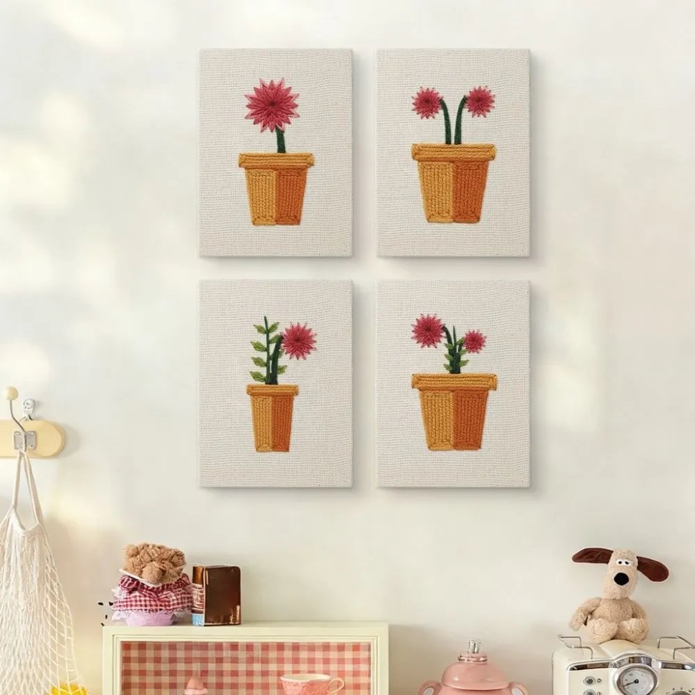 Figured'Art Bloeiende Mini Potjes 1 punch needle set 4 stuks 15x20 cm