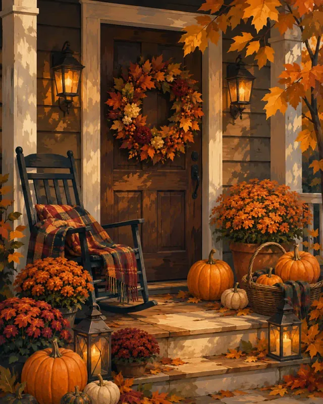 Figured'Art Gezellige Herfstveranda diamond painting 40x50cm rond