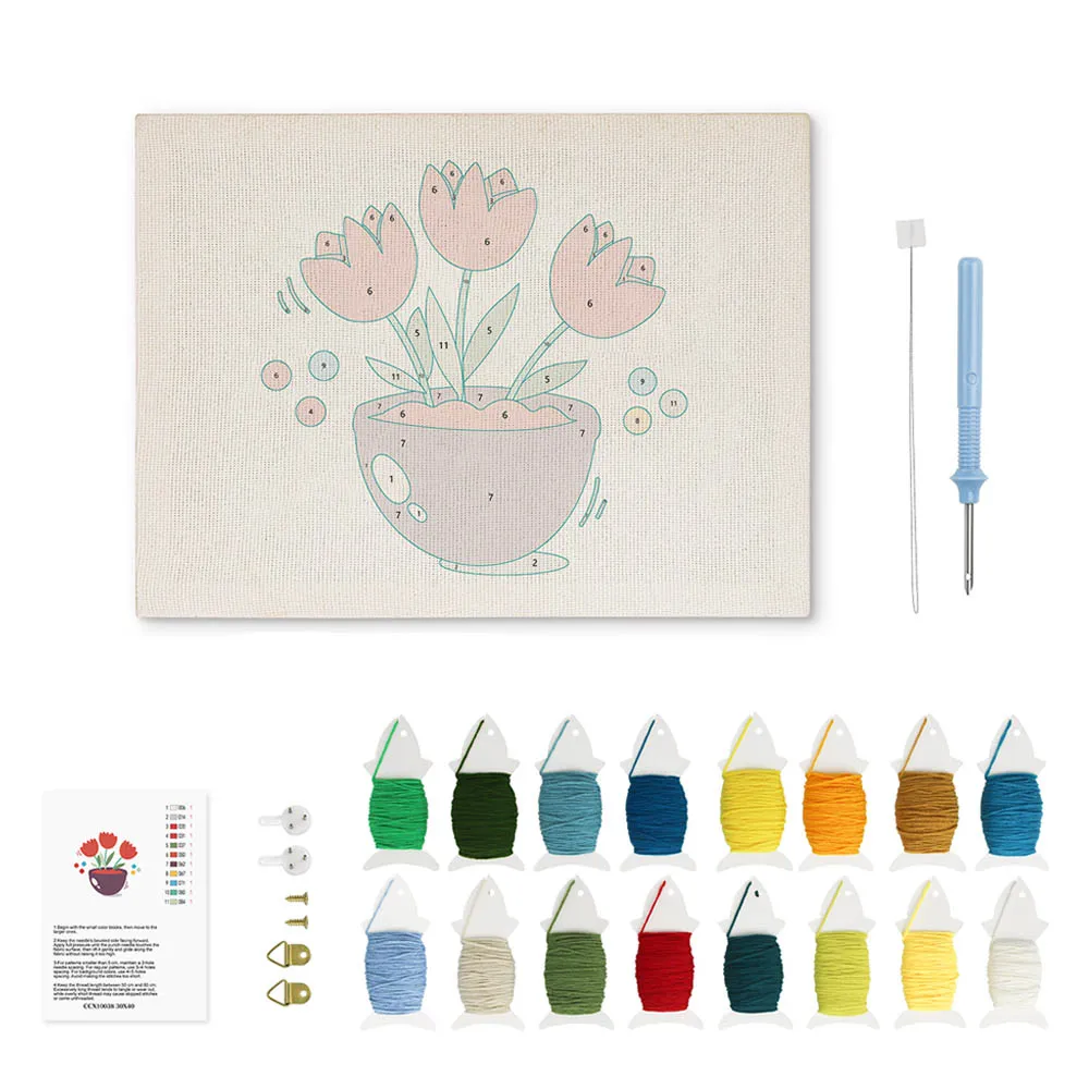 Figured'Art Kleurrijke Tulpen punch needle pakket met frame